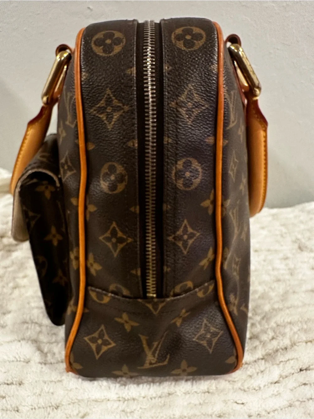 Louis Vuitton Brown Monogram Satchel with Tan Trim